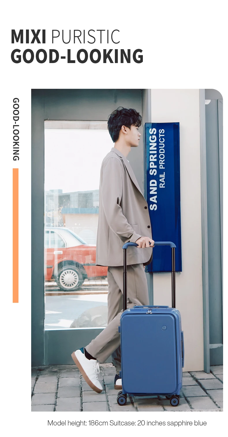 Mixi 2026 New Design Wide Handle Suitcase Men Carry-On Luggage Women Travel Trolley Case 20 Inch Cabin PC Aluminum Frame M9275