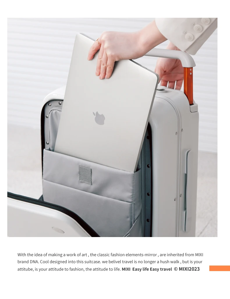 Mixi 2026 New Design Wide Handle Suitcase Men Carry-On Luggage Women Travel Trolley Case 20 Inch Cabin PC Aluminum Frame M9275
