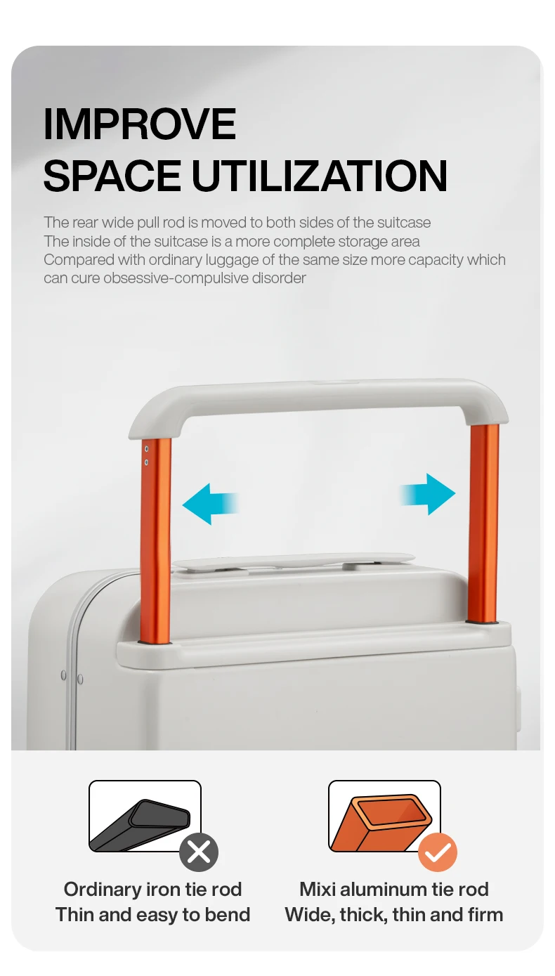 Mixi 2026 New Design Wide Handle Suitcase Men Carry-On Luggage Women Travel Trolley Case 20 Inch Cabin PC Aluminum Frame M9275