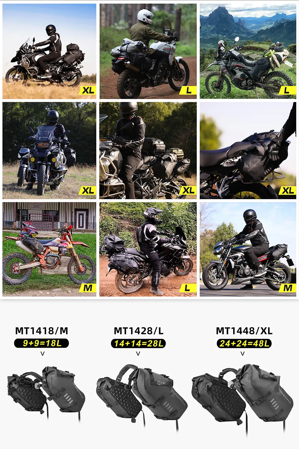 Rhinowalk Motorcycle Bag 100%Waterproof 18L/28L/48L Large Capacity 2 Pcs Universal Fit Motorcycle Pannier Bag Saddle Side Bags