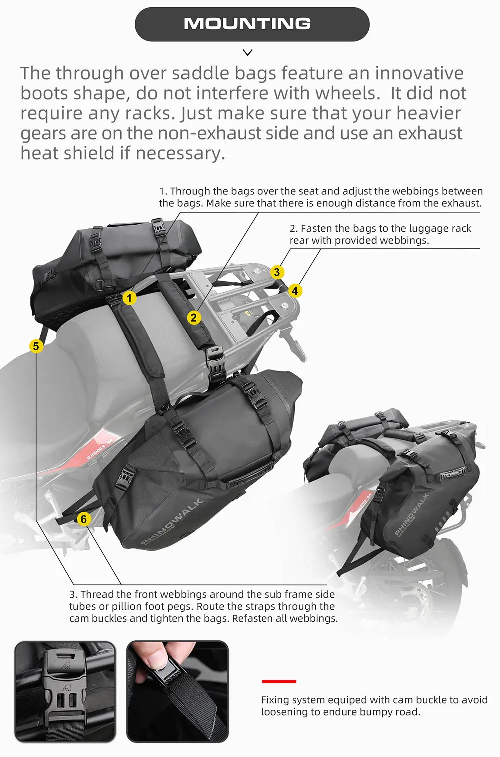 Rhinowalk Motorcycle Bag 100%Waterproof 18L/28L/48L Large Capacity 2 Pcs Universal Fit Motorcycle Pannier Bag Saddle Side Bags