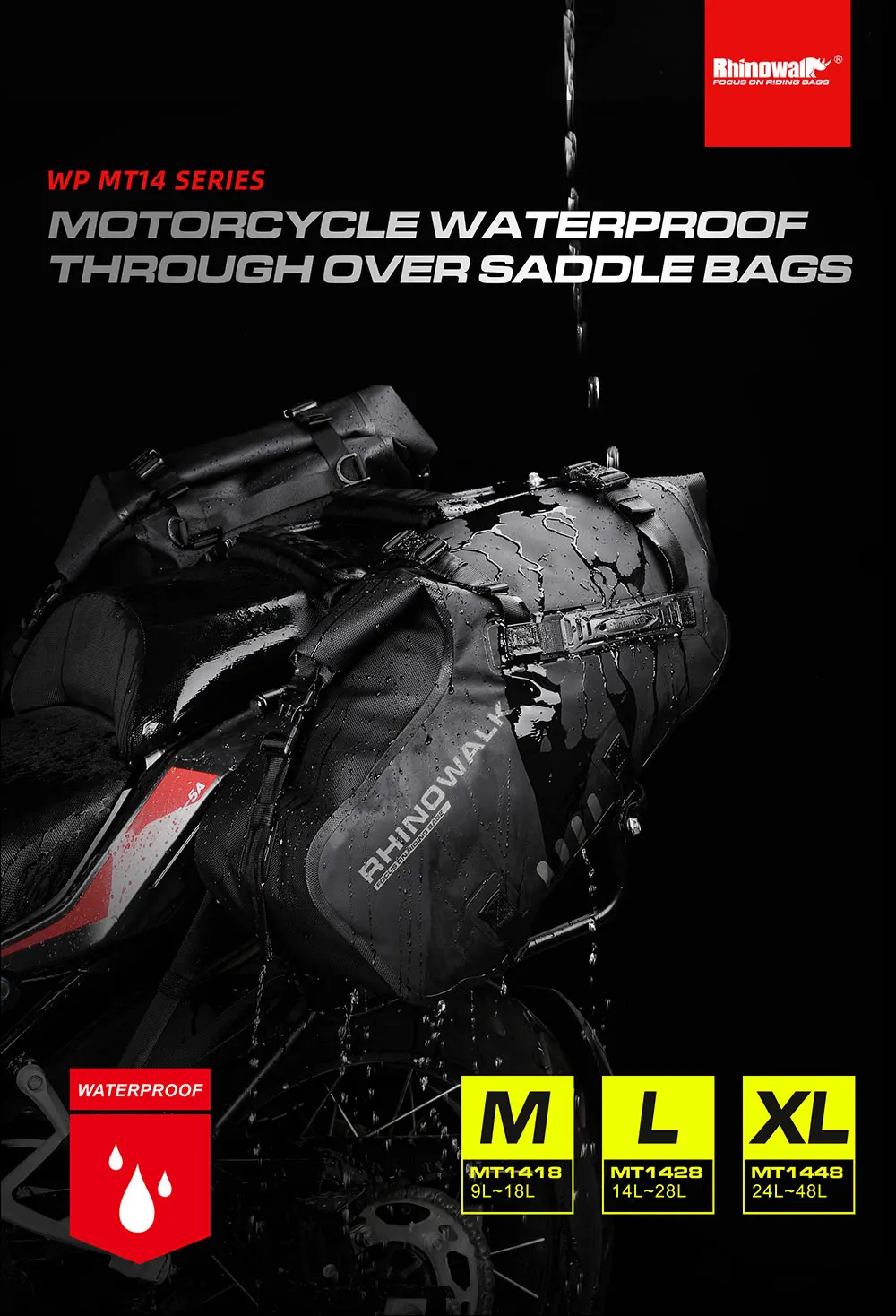 Rhinowalk Motorcycle Bag 100%Waterproof 18L/28L/48L Large Capacity 2 Pcs Universal Fit Motorcycle Pannier Bag Saddle Side Bags