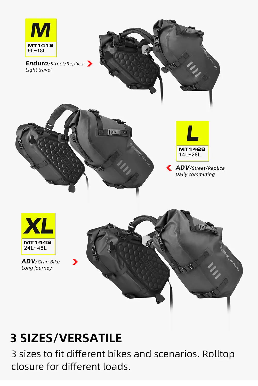Rhinowalk Motorcycle Bag 100%Waterproof 18L/28L/48L Large Capacity 2 Pcs Universal Fit Motorcycle Pannier Bag Saddle Side Bags