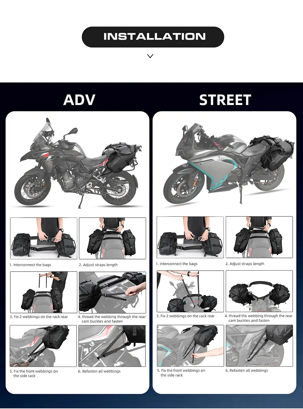 Rhinowalk Motorcycle Bag 100%Waterproof 18L/28L/48L Large Capacity 2 Pcs Universal Fit Motorcycle Pannier Bag Saddle Side Bags