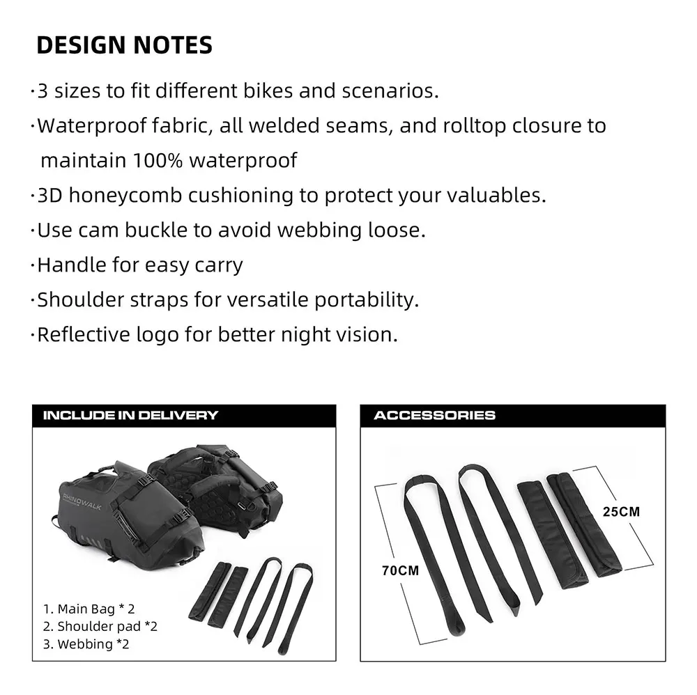 Rhinowalk Motorcycle Bag 100%Waterproof 18L/28L/48L Large Capacity 2 Pcs Universal Fit Motorcycle Pannier Bag Saddle Side Bags