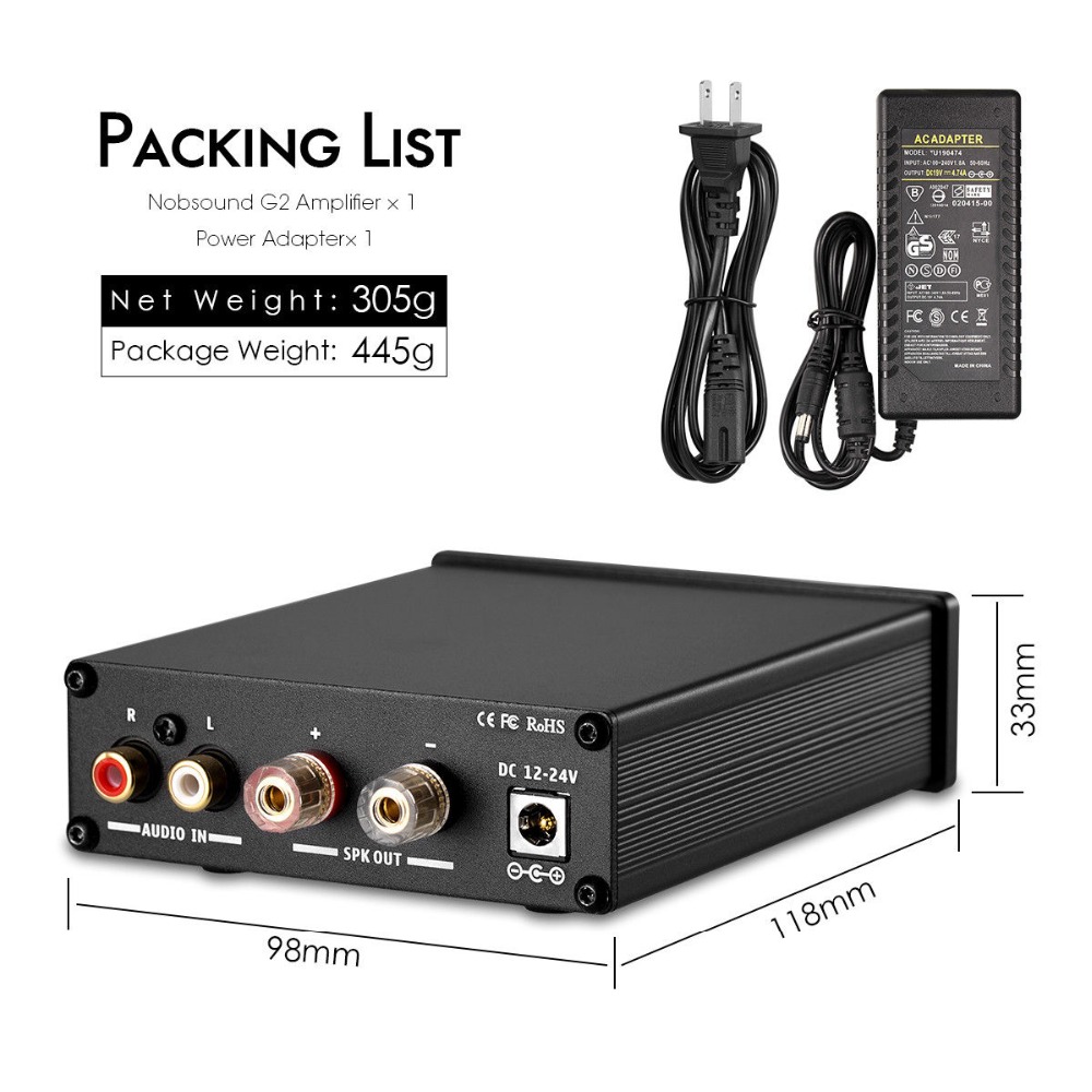 Nobsound Hi-Fi G2 Mono Channel Digital Amp Subwoofer / Full-Frequency Mini Stereo Audio Home Desktop Power Amplifier 100W
