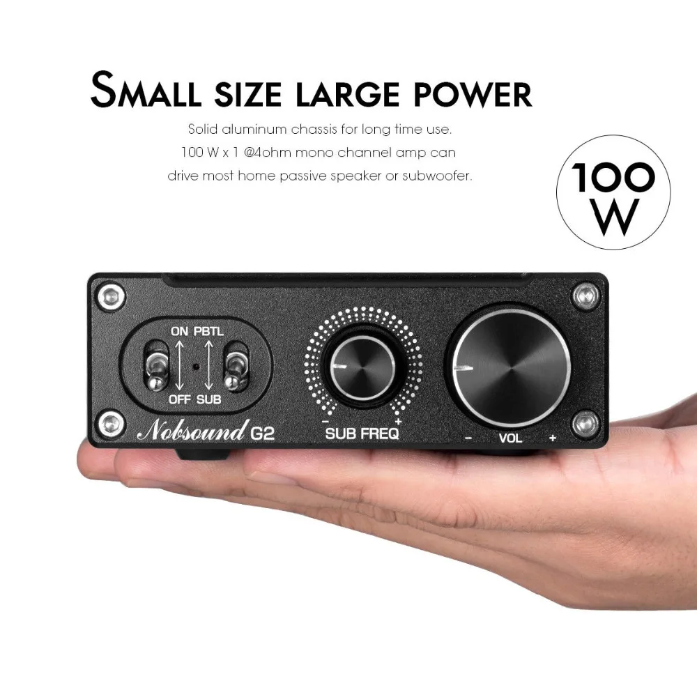 Nobsound Hi-Fi G2 Mono Channel Digital Amp Subwoofer / Full-Frequency Mini Stereo Audio Home Desktop Power Amplifier 100W