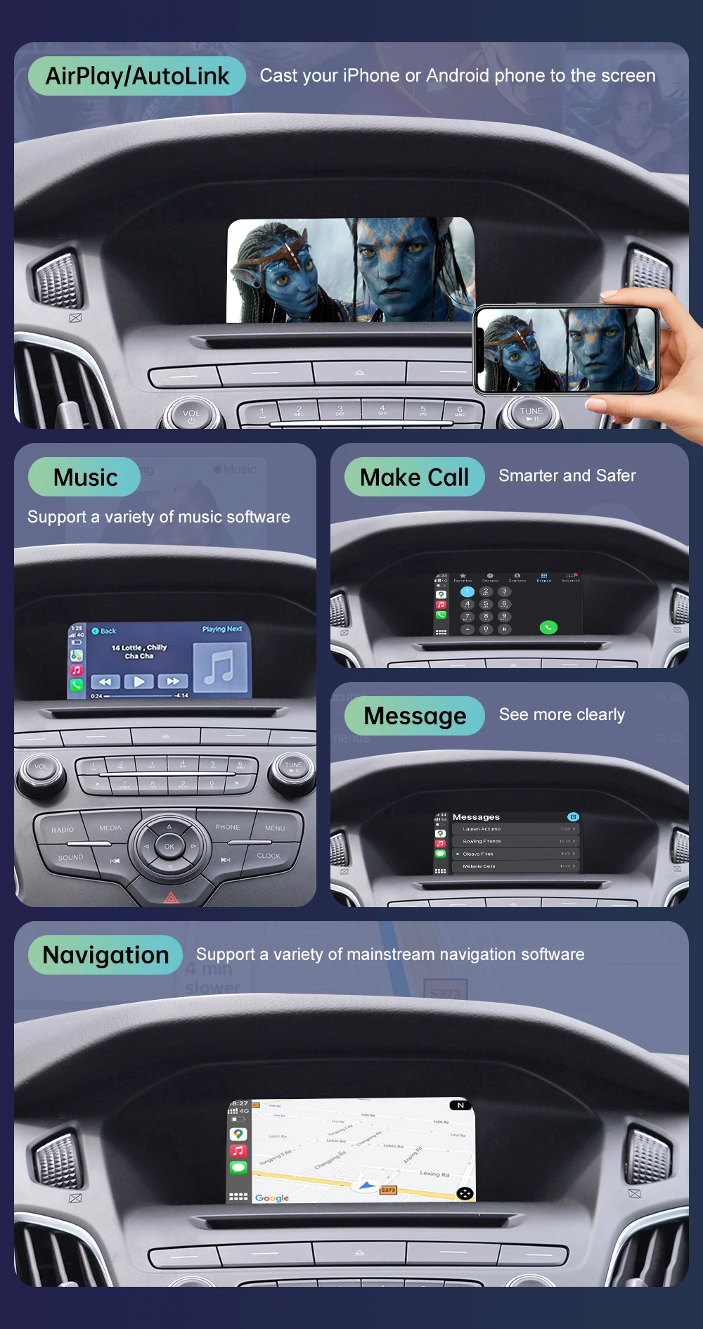 Wireless CarPlay for Ford Focus Escape Fiesta C-max Android Auto Interface Mirror Link AirPlay GPS Rear Camera View Car Player