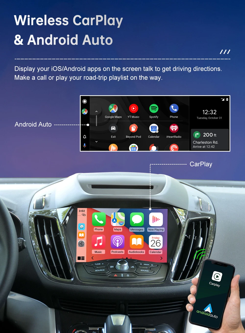 Wireless CarPlay for Ford Focus Escape Fiesta C-max Android Auto Interface Mirror Link AirPlay GPS Rear Camera View Car Player