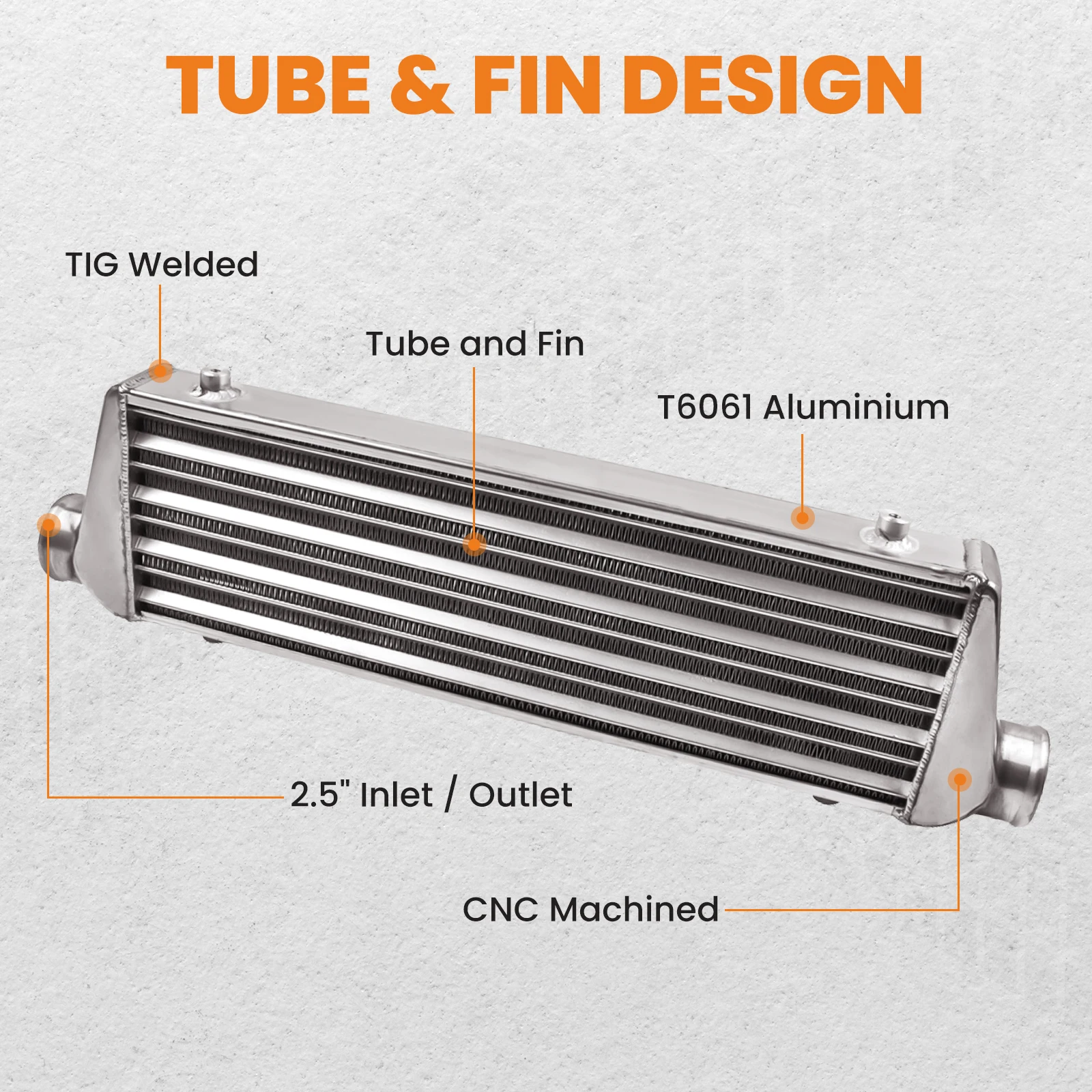 Universal Intercooler 27''x7''x2.5" Tube & Fin for Audi Jetta Inlet 2.5" / 64mm