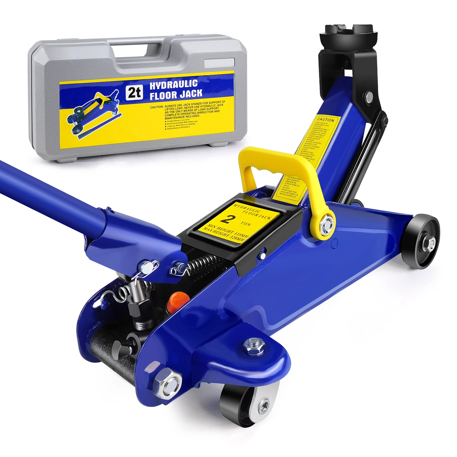 DayPlus Hydraulic Trolley Floor Jack 2 Ton Portable Heavy Duty Car Lift with Carry Case Steel handle Profile Tyre Repair Tools