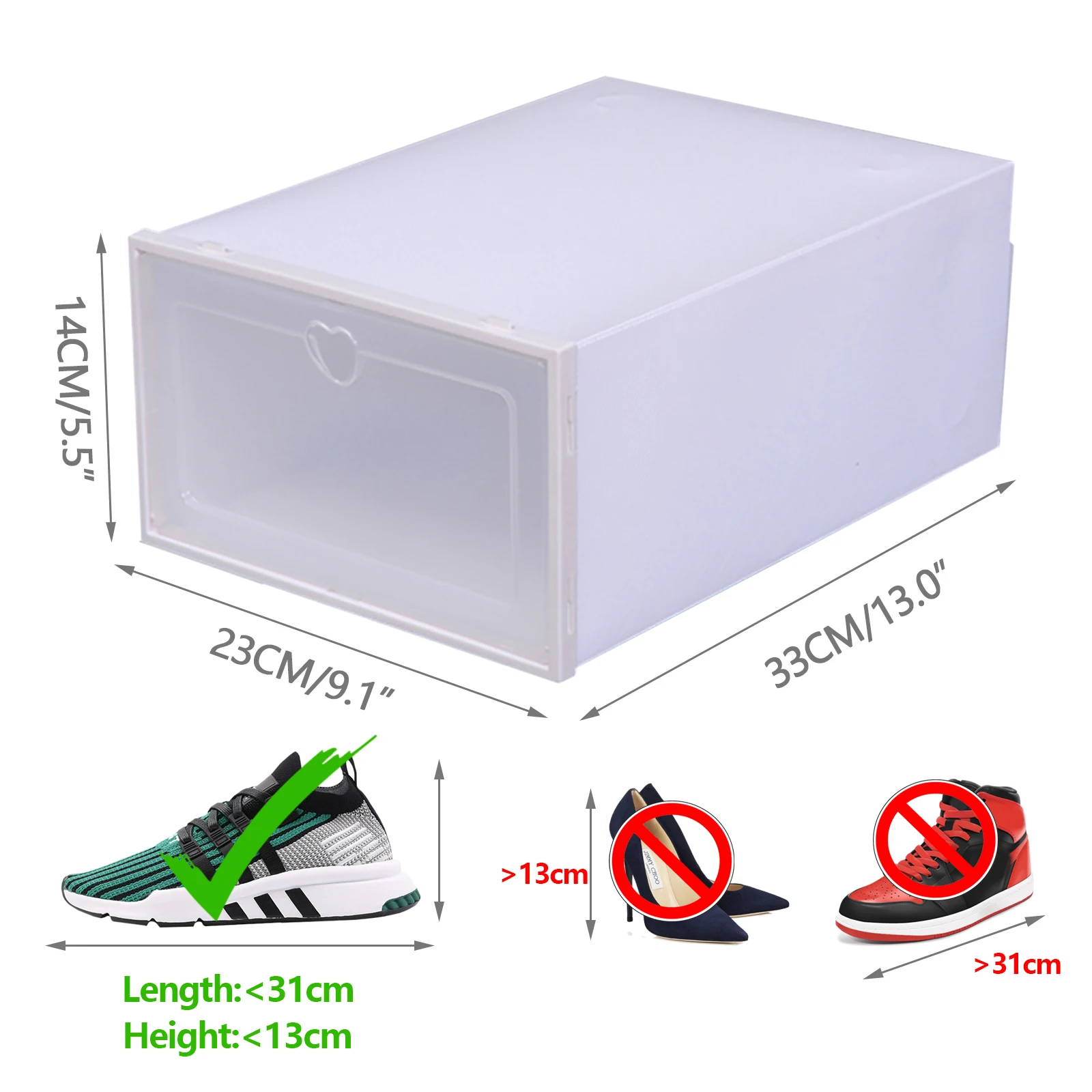 20 Pcs Foldable Shoe Boxes Plastic Shoe Organizers Stackable Shoe Storage Cases Flip-Type Shoe Boxes W/ Clear Lid White Home Sto