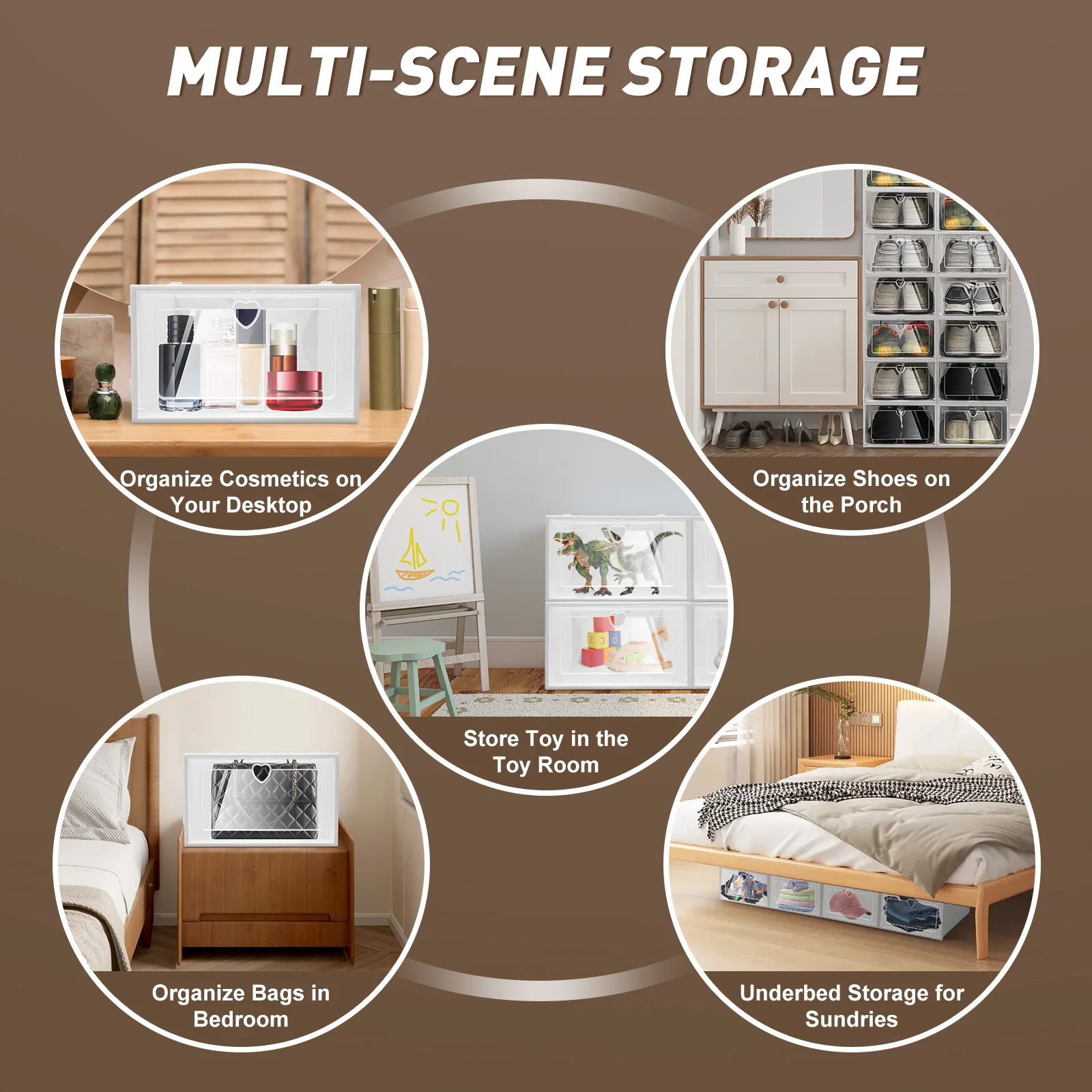 20 Pcs Foldable Shoe Boxes Plastic Shoe Organizers Stackable Shoe Storage Cases Flip-Type Shoe Boxes W/ Clear Lid White Home Sto