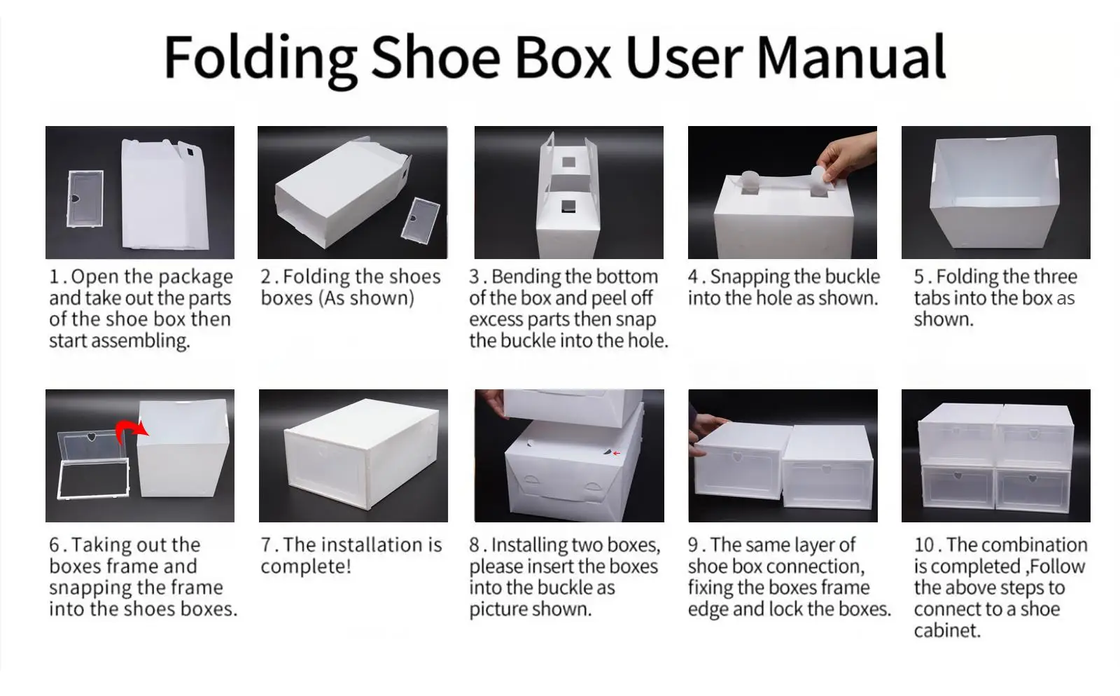 20 Pcs Foldable Shoe Boxes Plastic Shoe Organizers Stackable Shoe Storage Cases Flip-Type Shoe Boxes W/ Clear Lid White Home Sto
