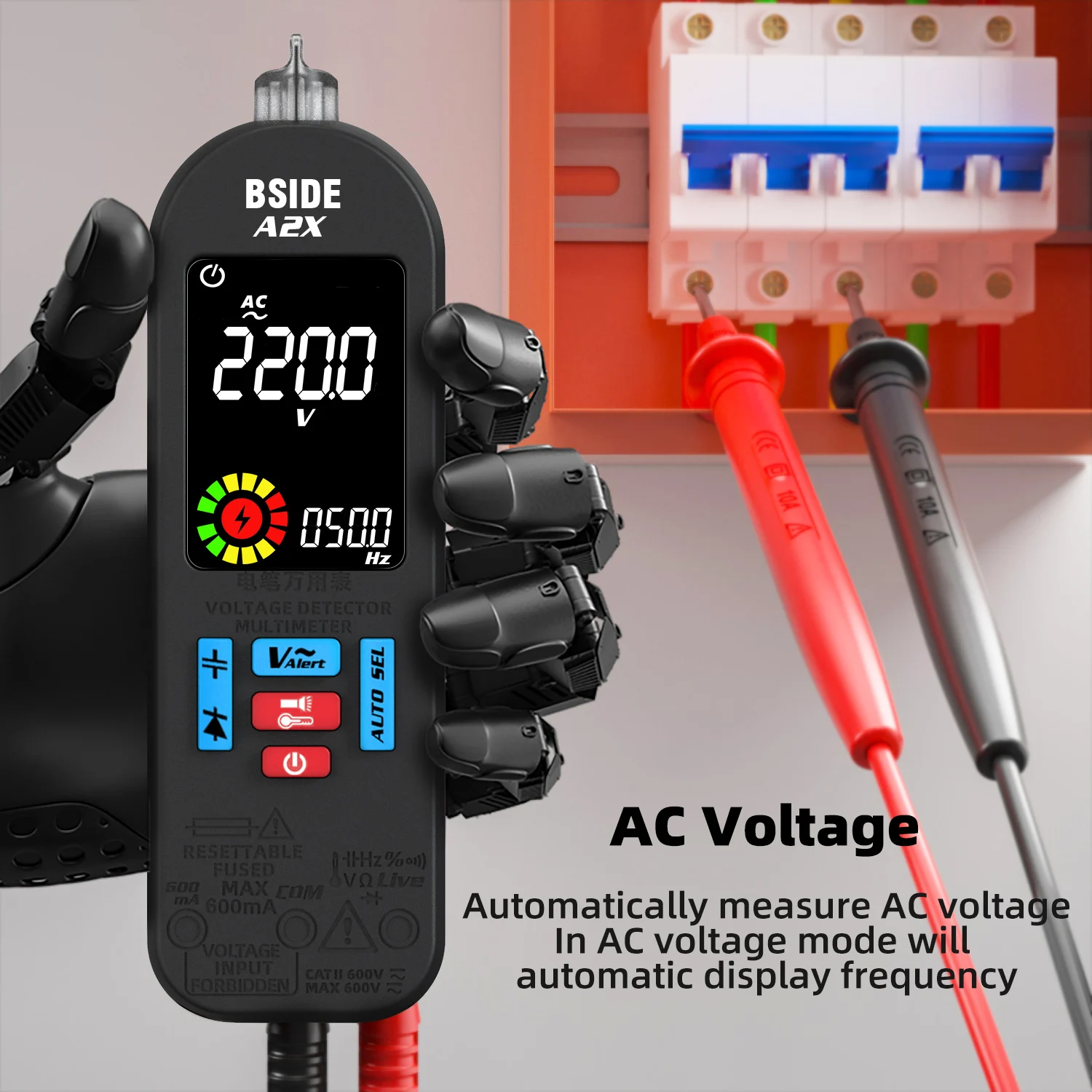 BSIDE Smart Digital Multimeter, ACDC Voltage 620V Multifunction Voltmeter, Current Capacitance Ohm Connected Hz NCV Diode Tester