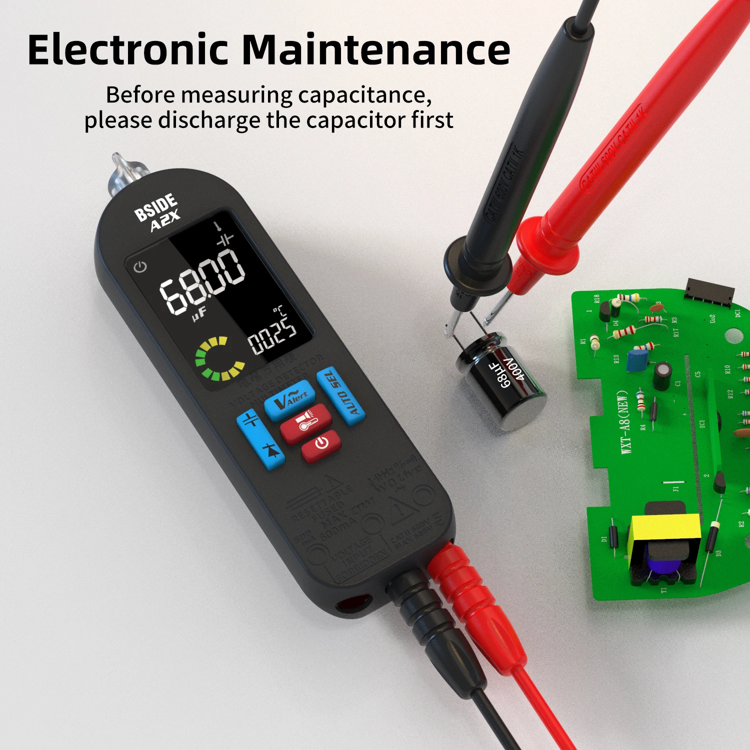 BSIDE Smart Digital Multimeter, ACDC Voltage 620V Multifunction Voltmeter, Current Capacitance Ohm Connected Hz NCV Diode Tester