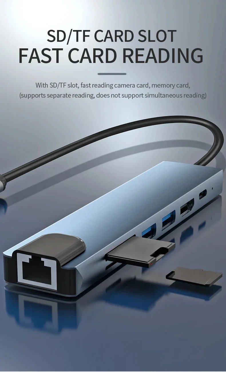 7 in 1 Type C Docking Station with Sd TF Card Reader Ethernet PD Ports USB 3.0 and Ports USB 3.0 2.0 for MacBook Pro Air HP XPS
