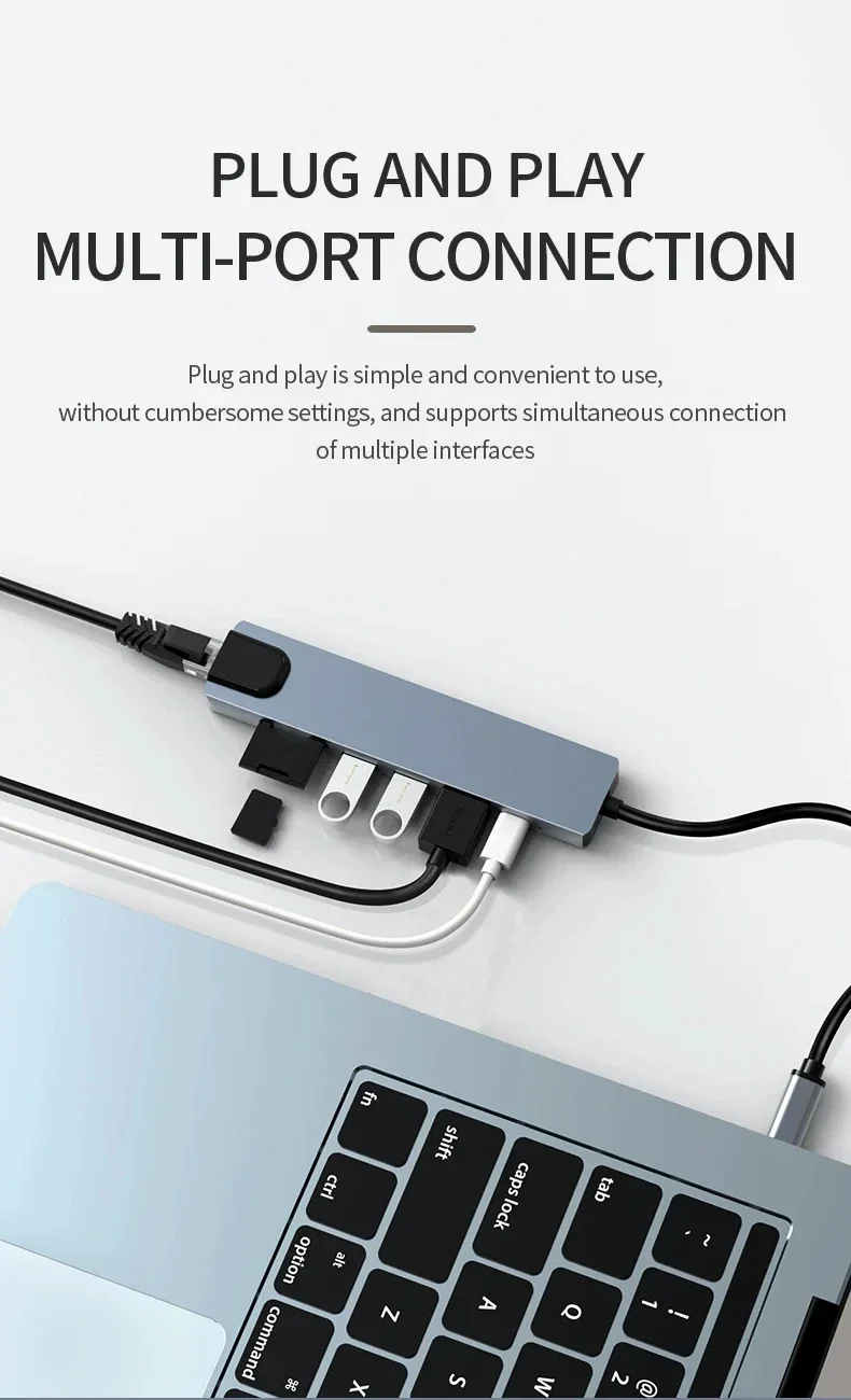 7 in 1 Type C Docking Station with Sd TF Card Reader Ethernet PD Ports USB 3.0 and Ports USB 3.0 2.0 for MacBook Pro Air HP XPS