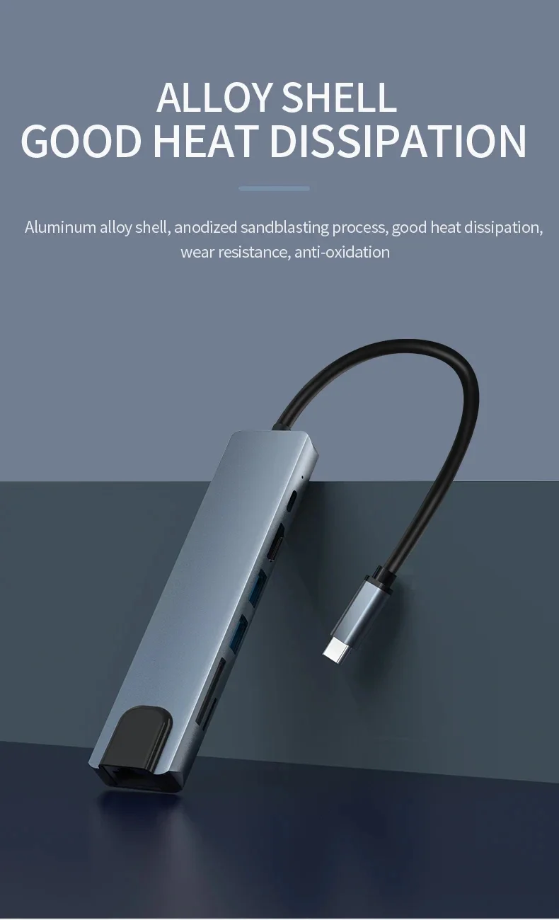 7 in 1 Type C Docking Station with Sd TF Card Reader Ethernet PD Ports USB 3.0 and Ports USB 3.0 2.0 for MacBook Pro Air HP XPS