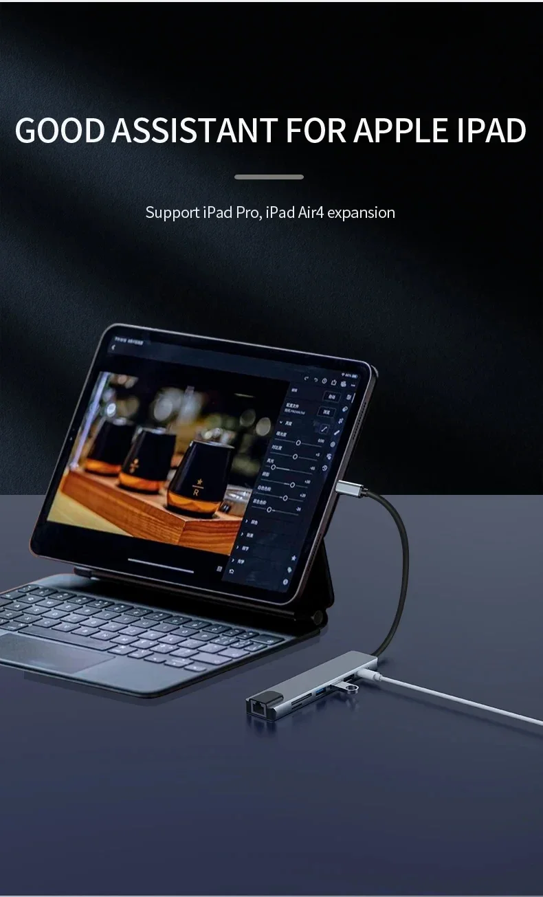 7 in 1 Type C Docking Station with Sd TF Card Reader Ethernet PD Ports USB 3.0 and Ports USB 3.0 2.0 for MacBook Pro Air HP XPS