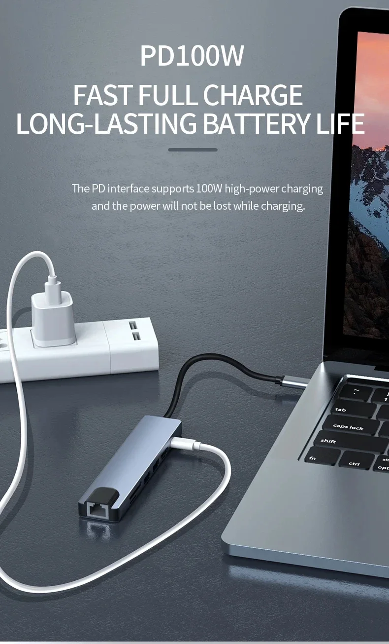 7 in 1 Type C Docking Station with Sd TF Card Reader Ethernet PD Ports USB 3.0 and Ports USB 3.0 2.0 for MacBook Pro Air HP XPS