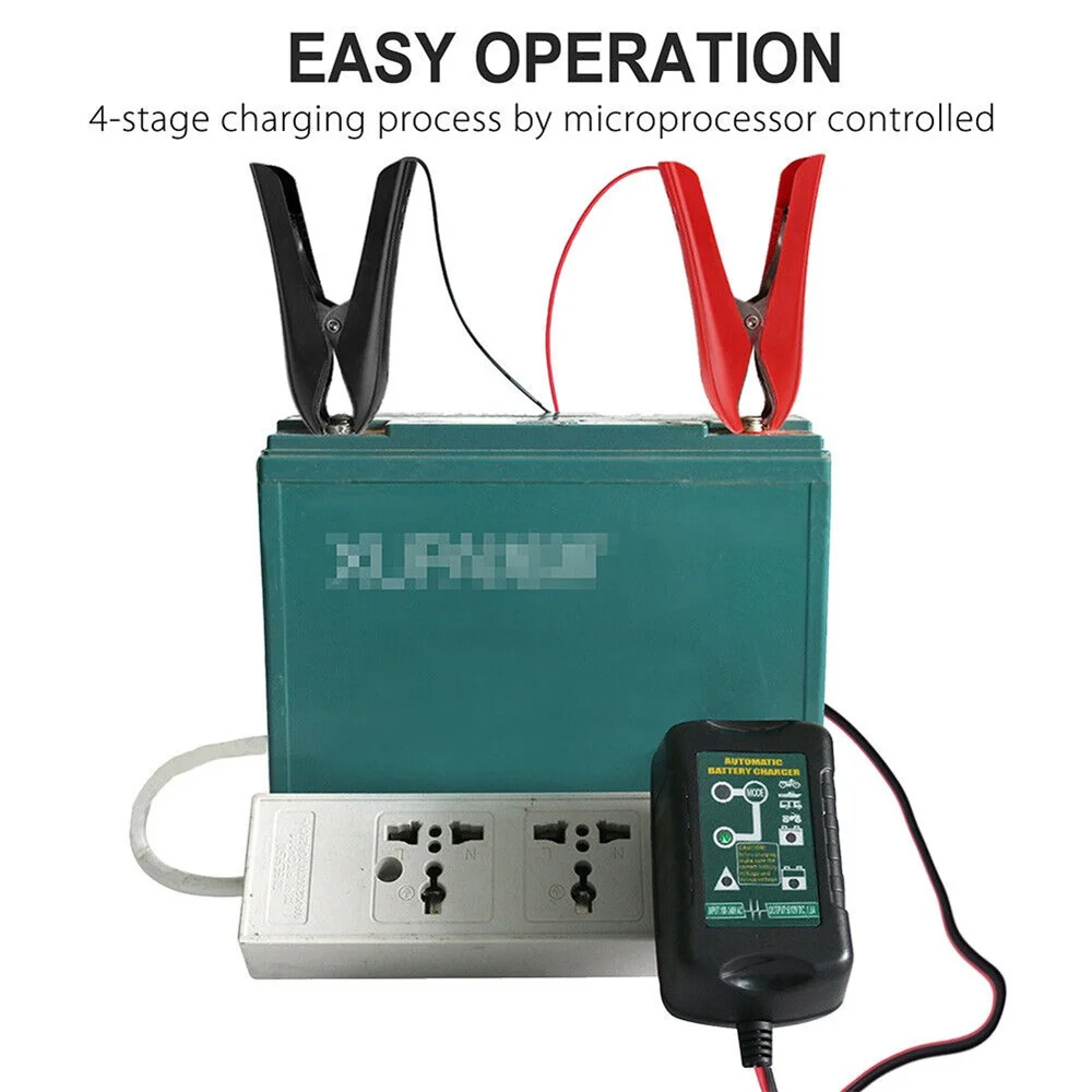6V 12V 1.5A Automatic Battery Charger Maintainer Car Automatic Float Charger Motorcycle Lawn Mower Tractor Lead-acid AGM GEL Toy