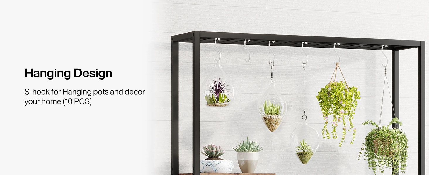 Tribesigns 5 Tiers Tall Indoor Plant Stand 70.9 inches Large Metal Plant Shelf with 10 PC S Hanging Hooks for Garden