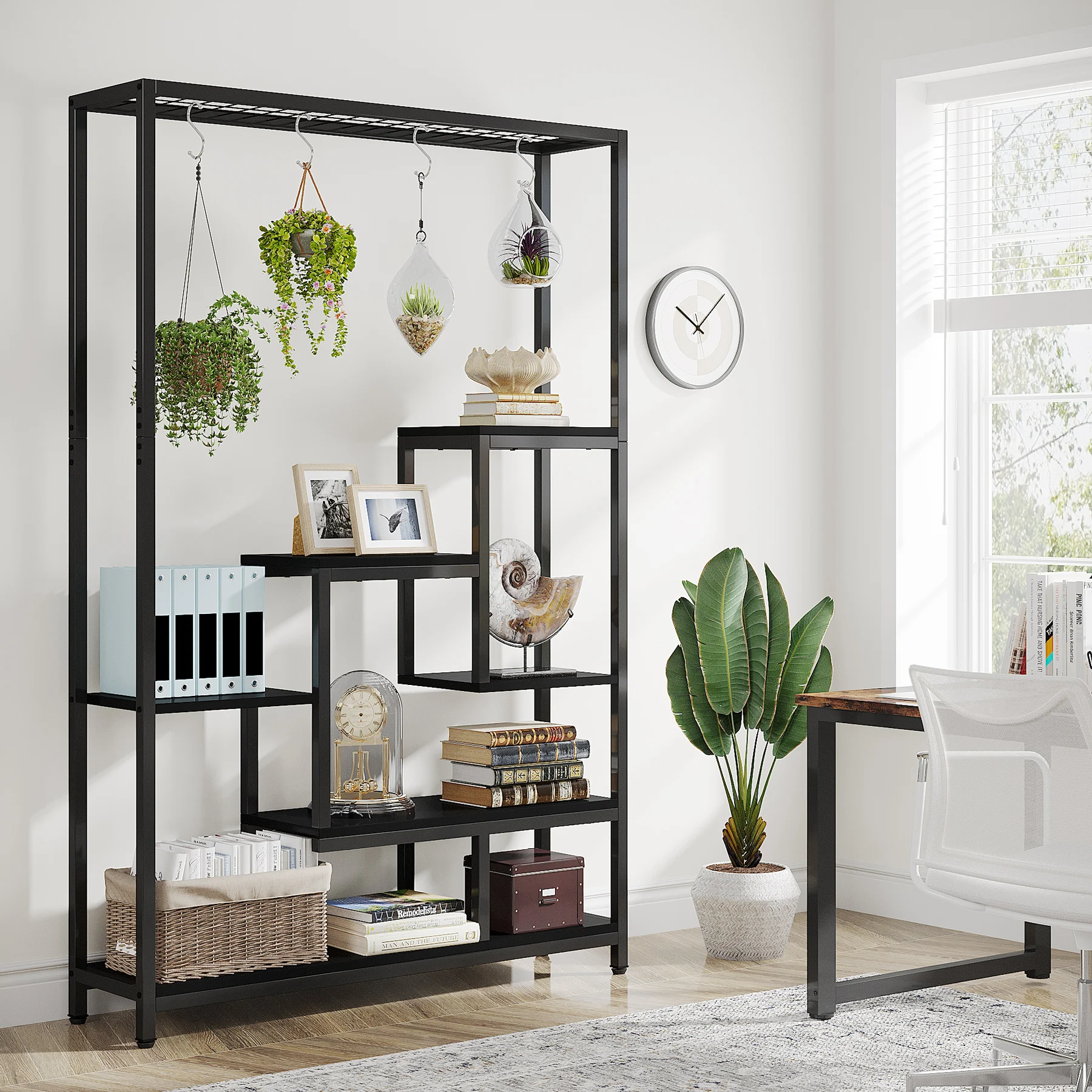 Tribesigns 5 Tiers Tall Indoor Plant Stand 70.9 inches Large Metal Plant Shelf with 10 PC S Hanging Hooks for Garden