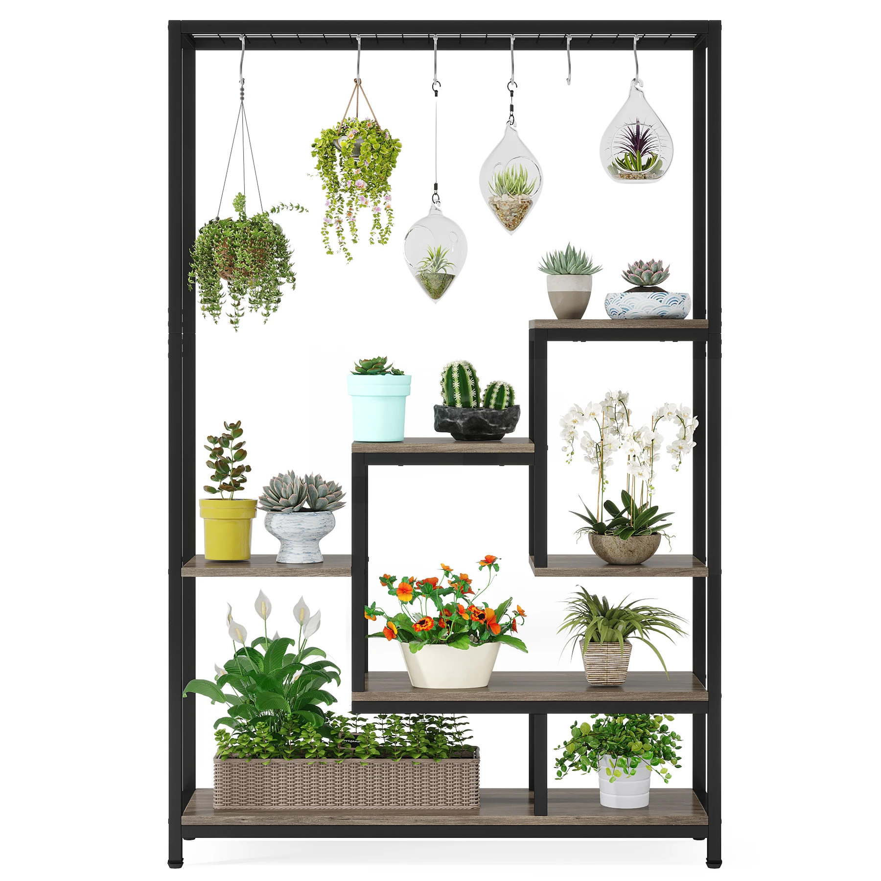 Tribesigns 5 Tiers Tall Indoor Plant Stand 70.9 inches Large Metal Plant Shelf with 10 PC S Hanging Hooks for Garden