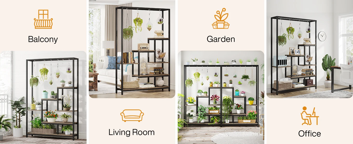 Tribesigns 5 Tiers Tall Indoor Plant Stand 70.9 inches Large Metal Plant Shelf with 10 PC S Hanging Hooks for Garden