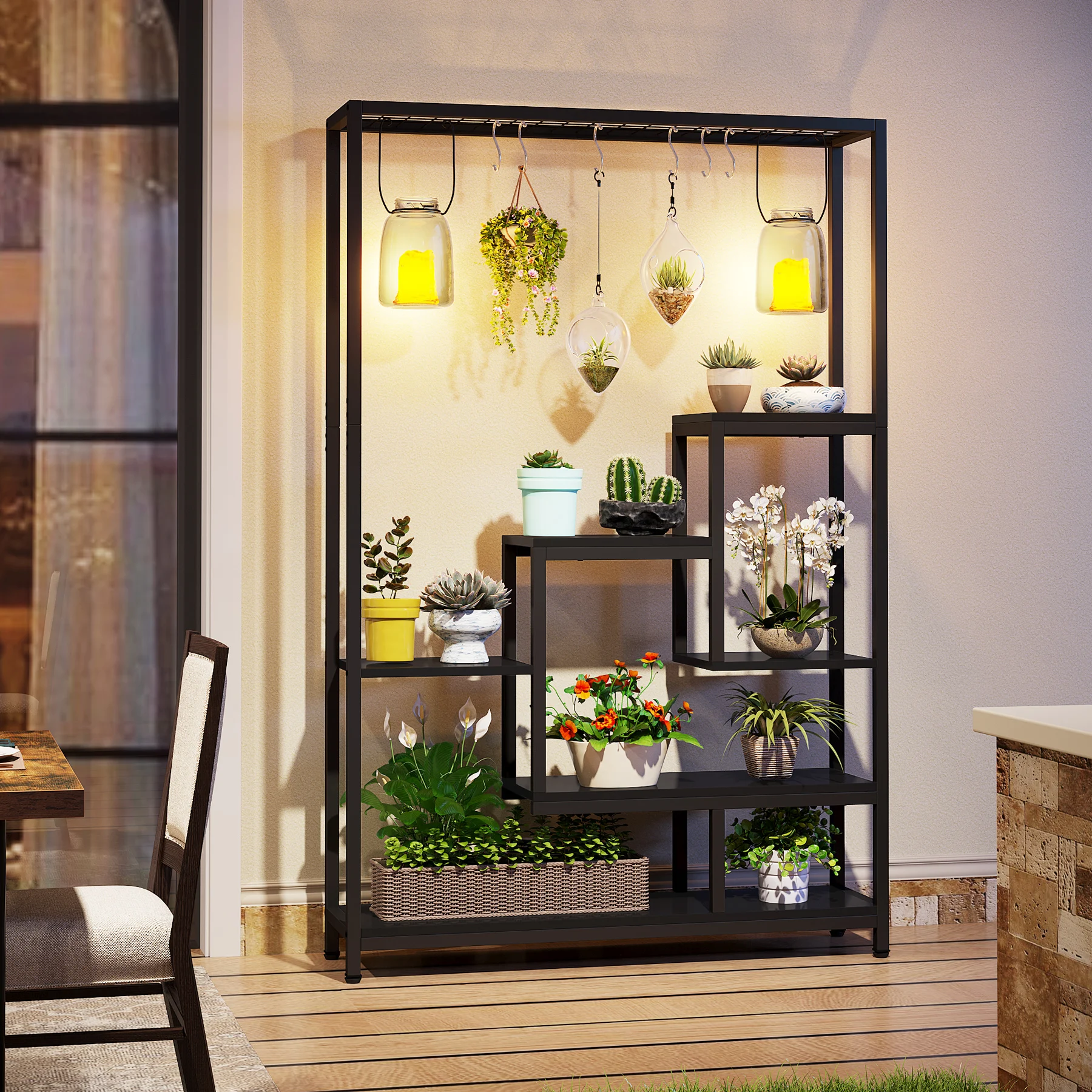 Tribesigns 5 Tiers Tall Indoor Plant Stand 70.9 inches Large Metal Plant Shelf with 10 PC S Hanging Hooks for Garden