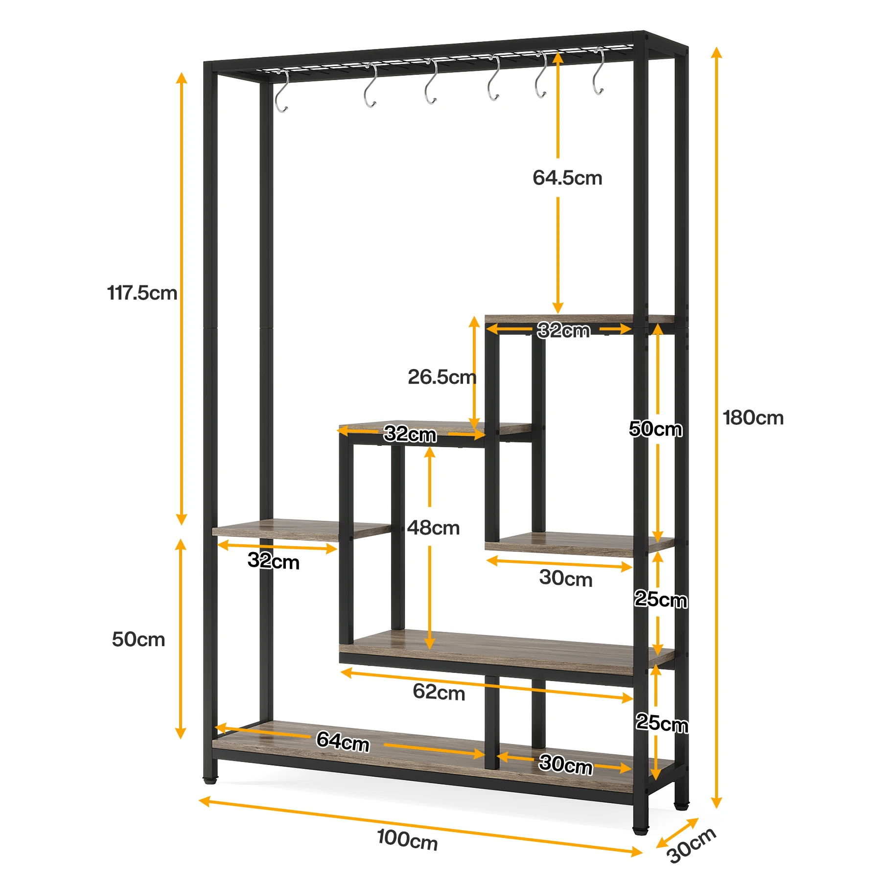 Tribesigns 5 Tiers Tall Indoor Plant Stand 70.9 inches Large Metal Plant Shelf with 10 PC S Hanging Hooks for Garden