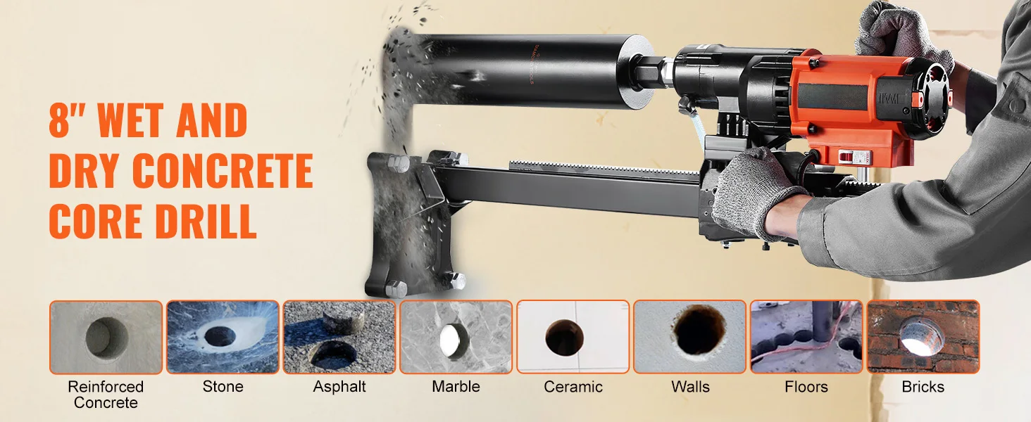 SucceBuy 3200W 750RPM Wet/Dry Diamond Core Drill Machine Concrete Drill Rig Stand Industrial Wet Electric Core Drilling Machine