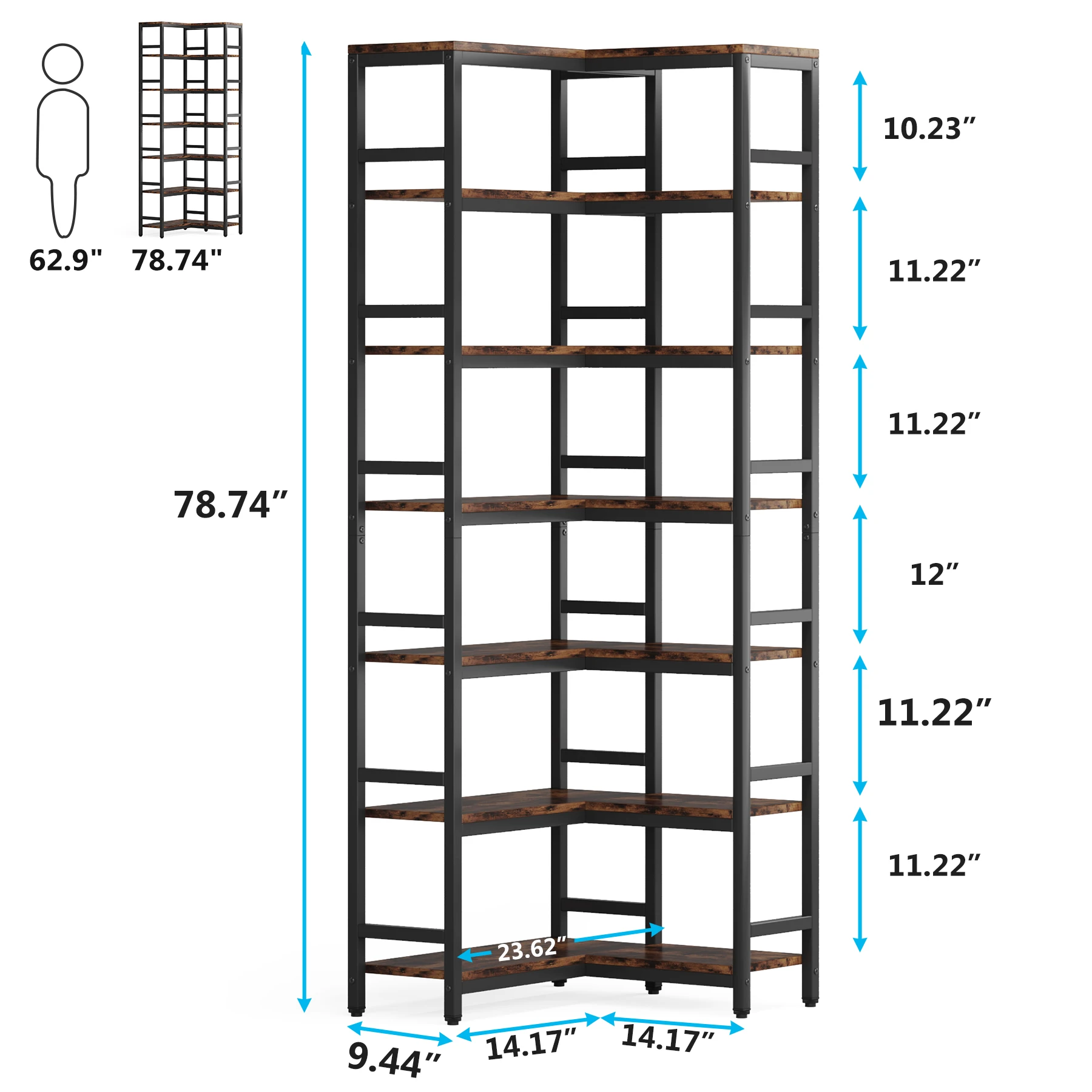 Tribesigns 7-Shelf Corner Bookshelf,Large Modern Corner Bookcase, 7-Tier Tall Corner Shelf Storage Display Rack with Metal Frame
