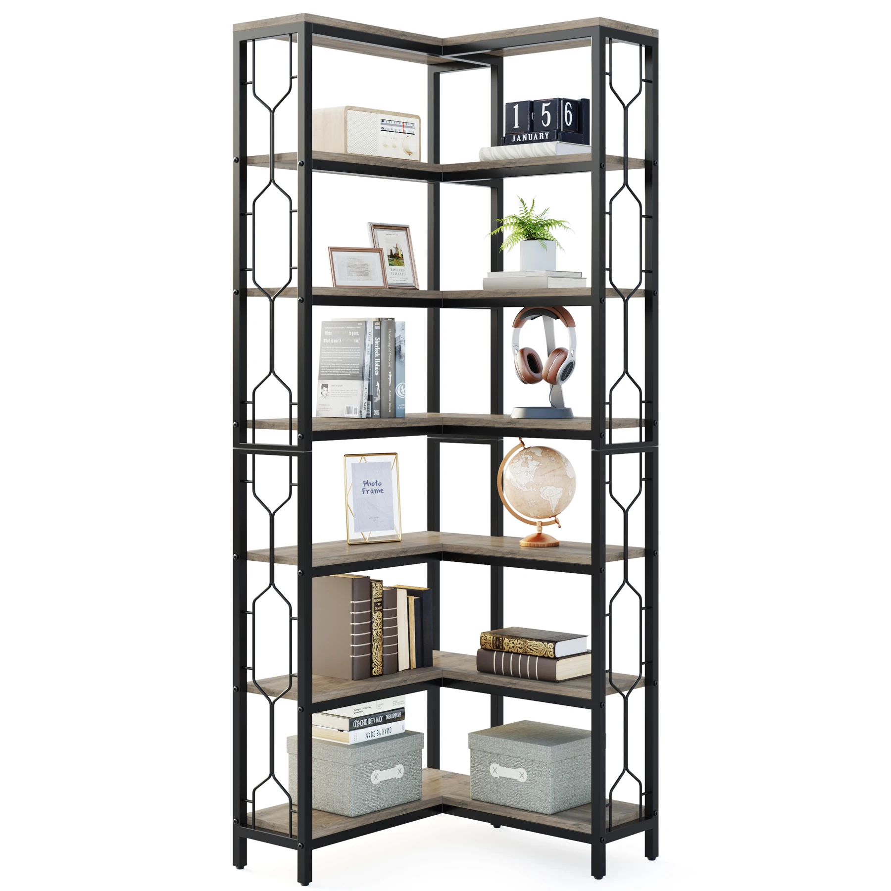 Tribesigns 7-Shelf Corner Bookshelf,Large Modern Corner Bookcase, 7-Tier Tall Corner Shelf Storage Display Rack with Metal Frame