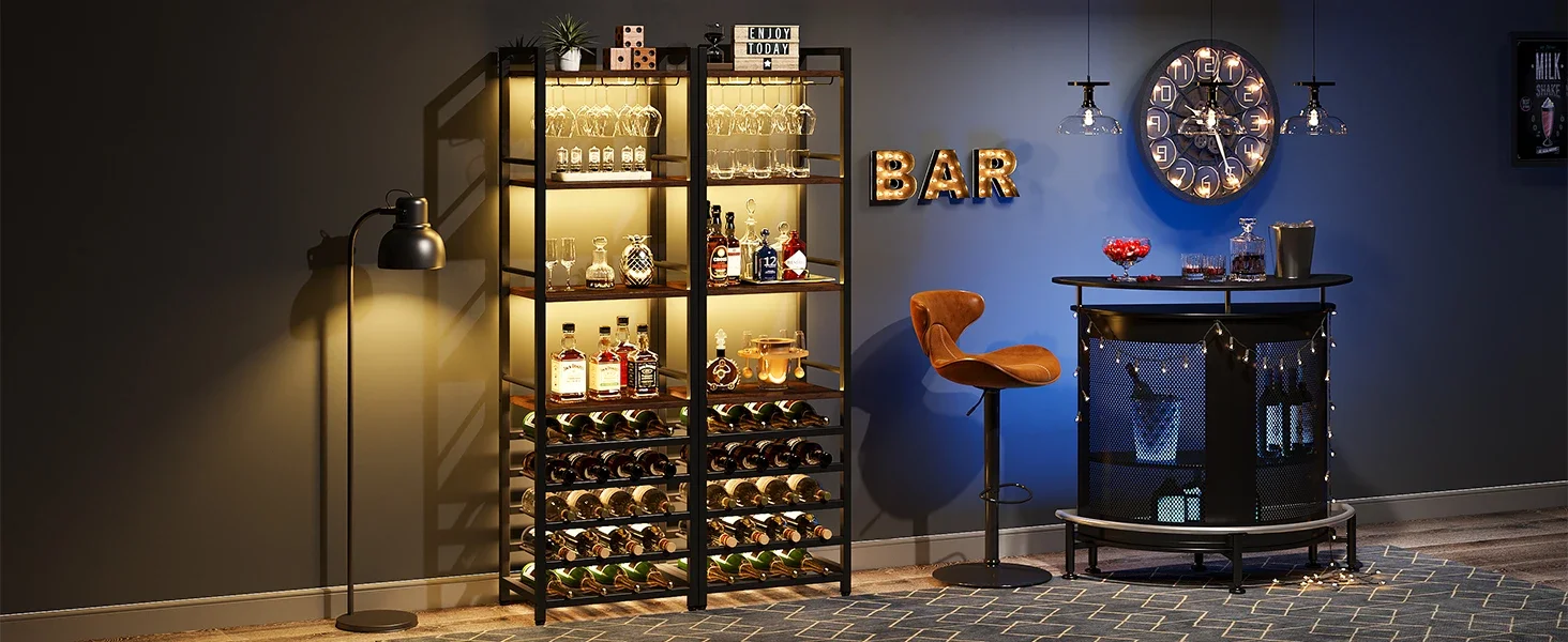 Tribesigns 20 Bottle Wine Bakers Rack, 9 Tier Freestanding Wine Rack with Glass Holder and Storage Shelves
