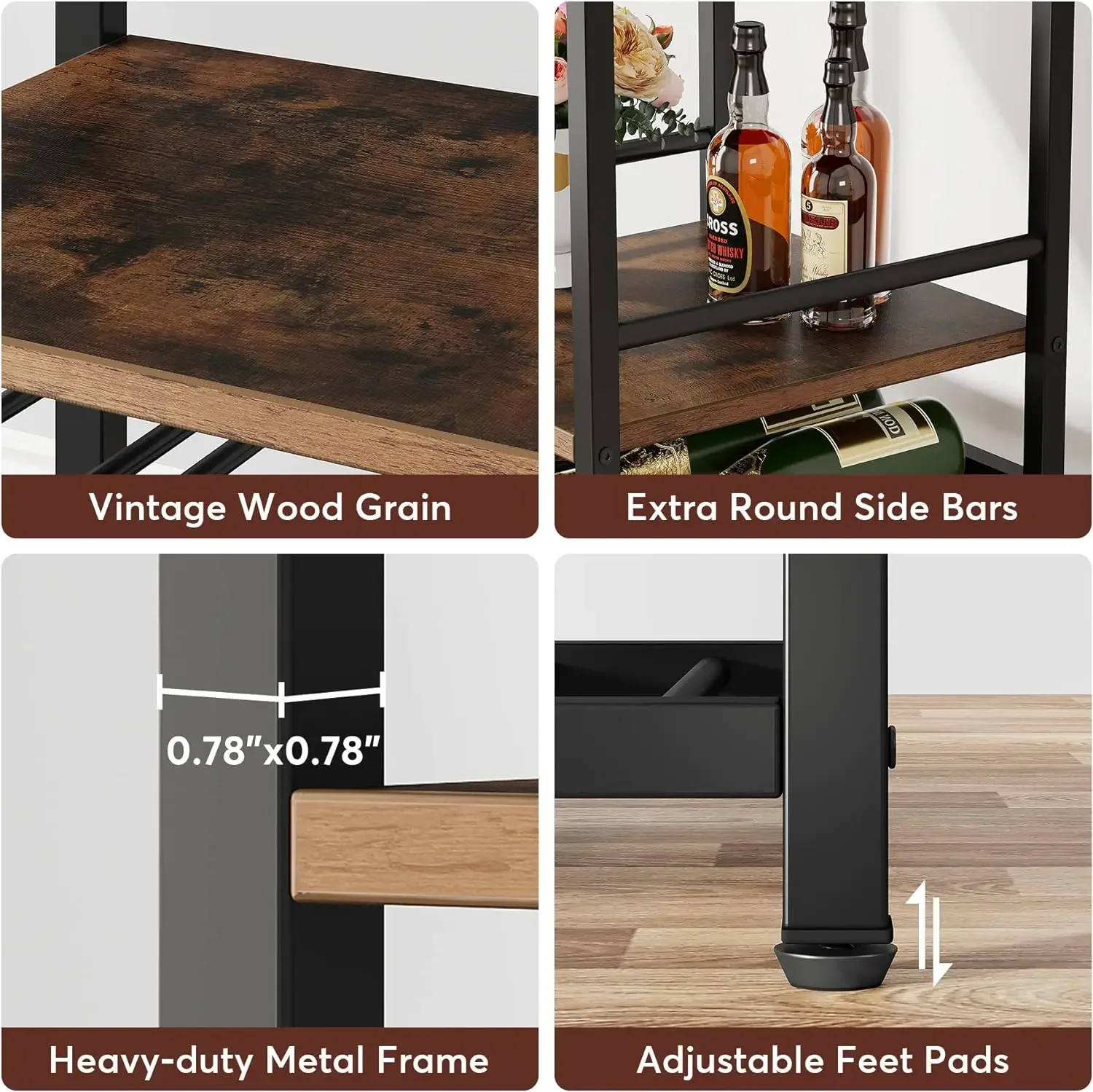 Tribesigns 20 Bottle Wine Bakers Rack, 9 Tier Freestanding Wine Rack with Glass Holder and Storage Shelves