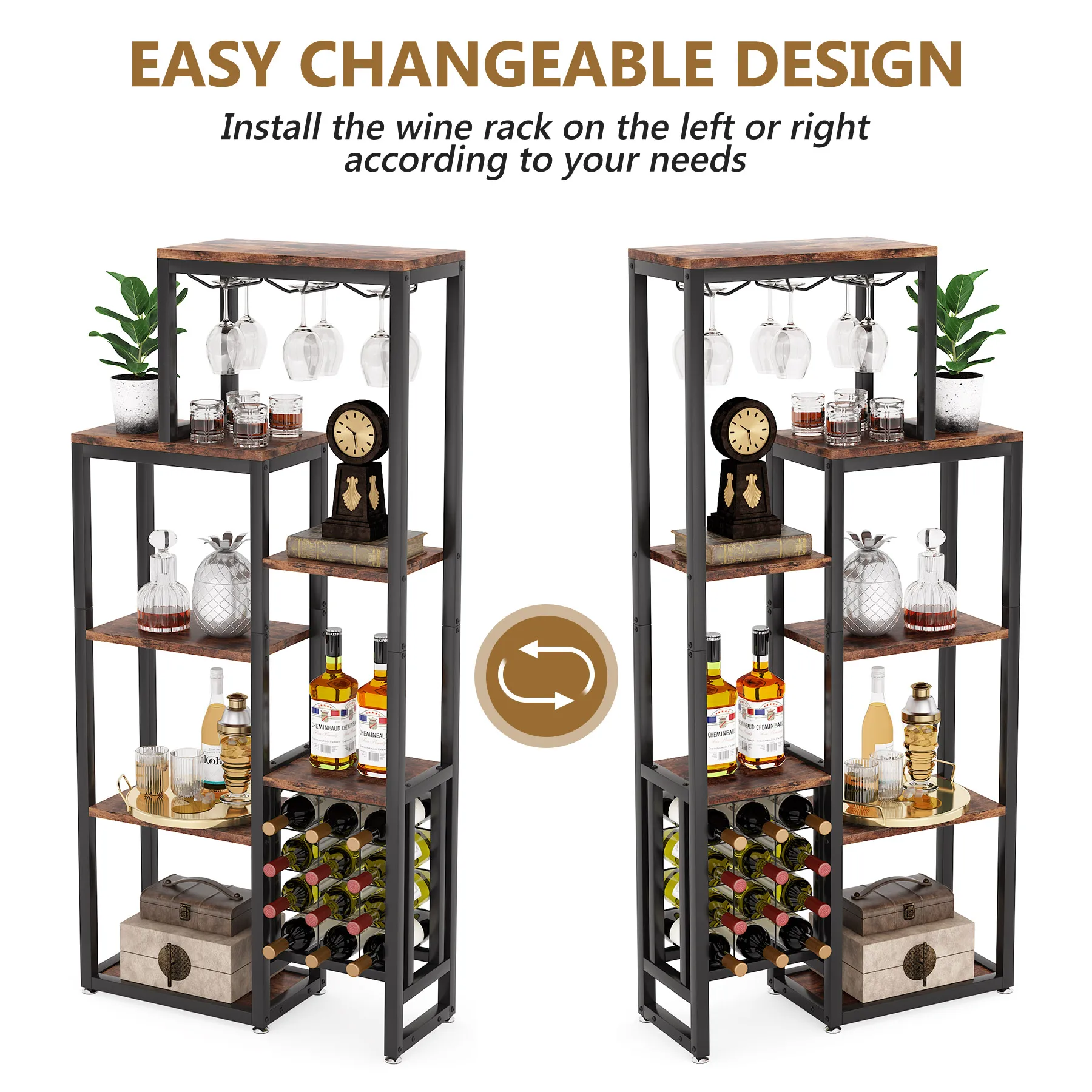 Tribesigns 20 Bottle Wine Bakers Rack, 9 Tier Freestanding Wine Rack with Glass Holder and Storage Shelves