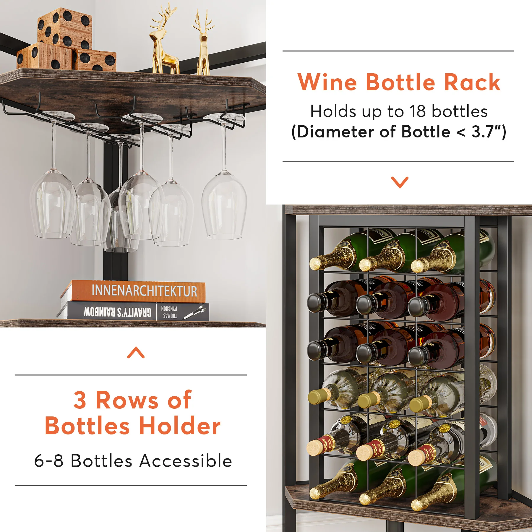 Tribesigns 20 Bottle Wine Bakers Rack, 9 Tier Freestanding Wine Rack with Glass Holder and Storage Shelves