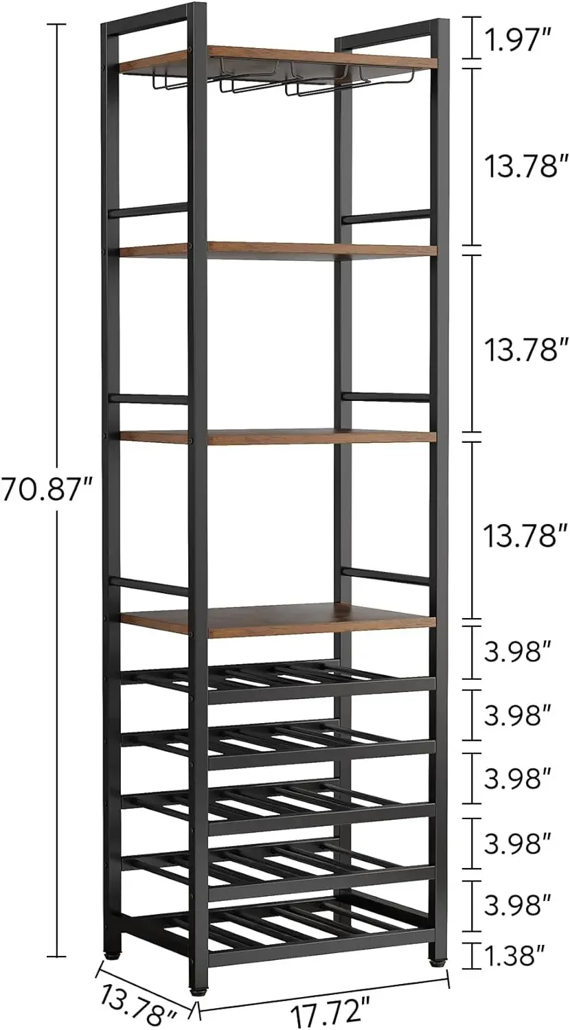 Tribesigns 20 Bottle Wine Bakers Rack, 9 Tier Freestanding Wine Rack with Glass Holder and Storage Shelves
