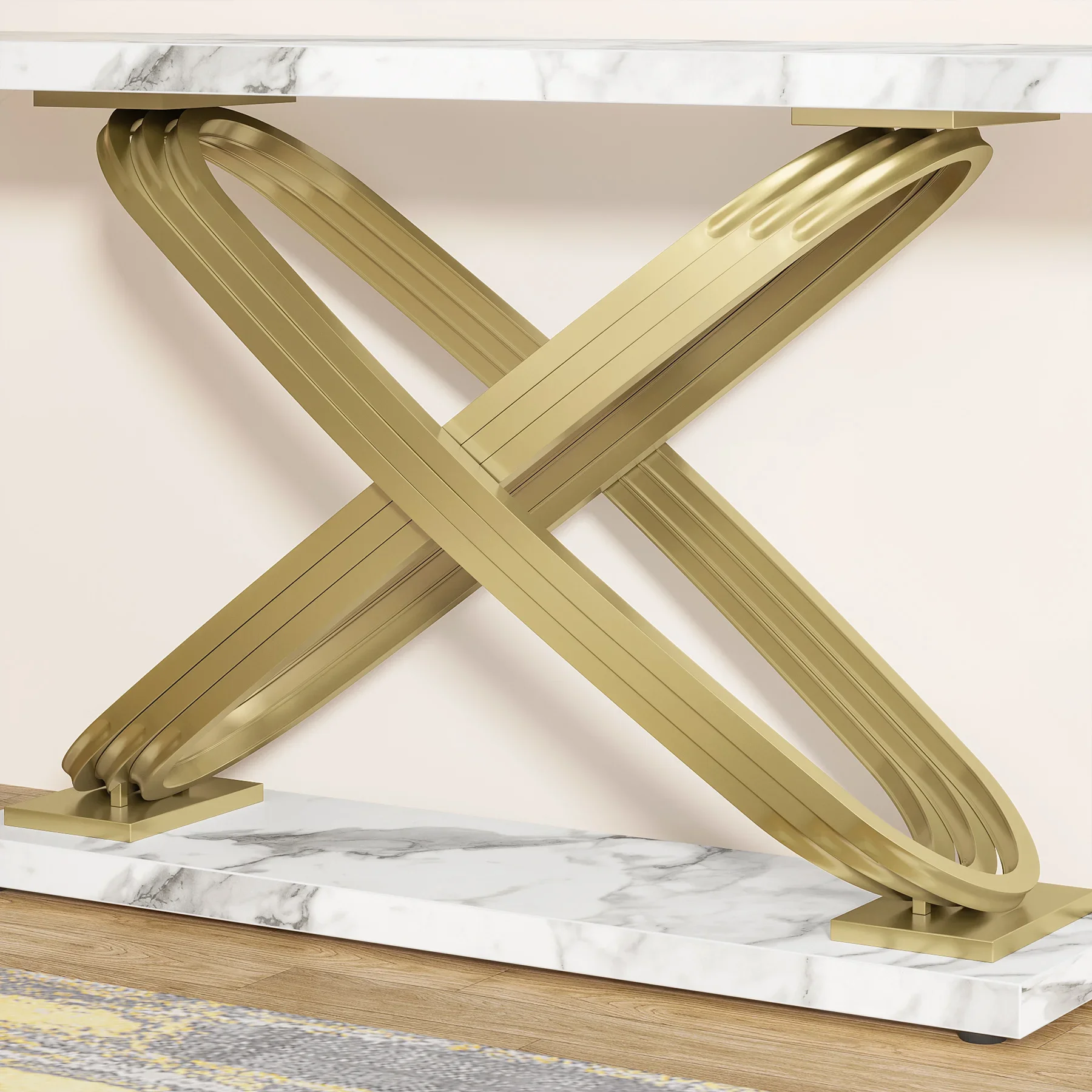 Tribesigns 55 Inch Modern Console Table, Faux Marble Gold Entryway Table Behind Sofa Couch, Narrow Rectangular Sofa Table
