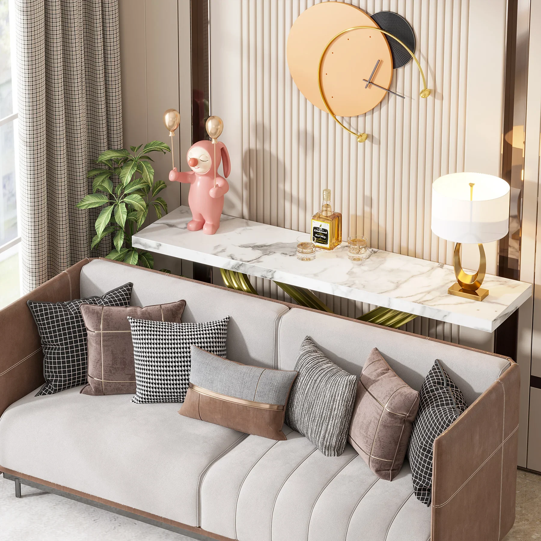Tribesigns 55 Inch Modern Console Table, Faux Marble Gold Entryway Table Behind Sofa Couch, Narrow Rectangular Sofa Table