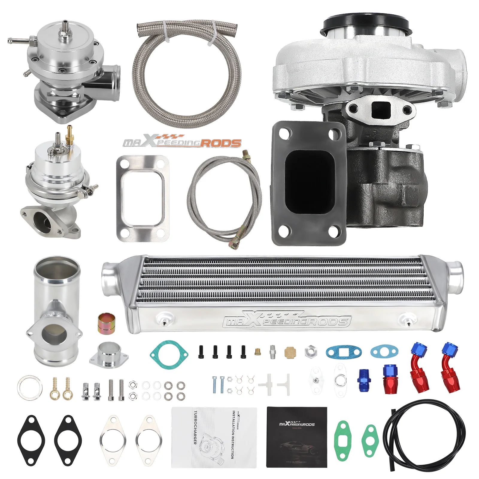 T3 T4 TO4E T04E 400HP Universal Turbo Turbocharger Kit w/ Wastegate Intercooler