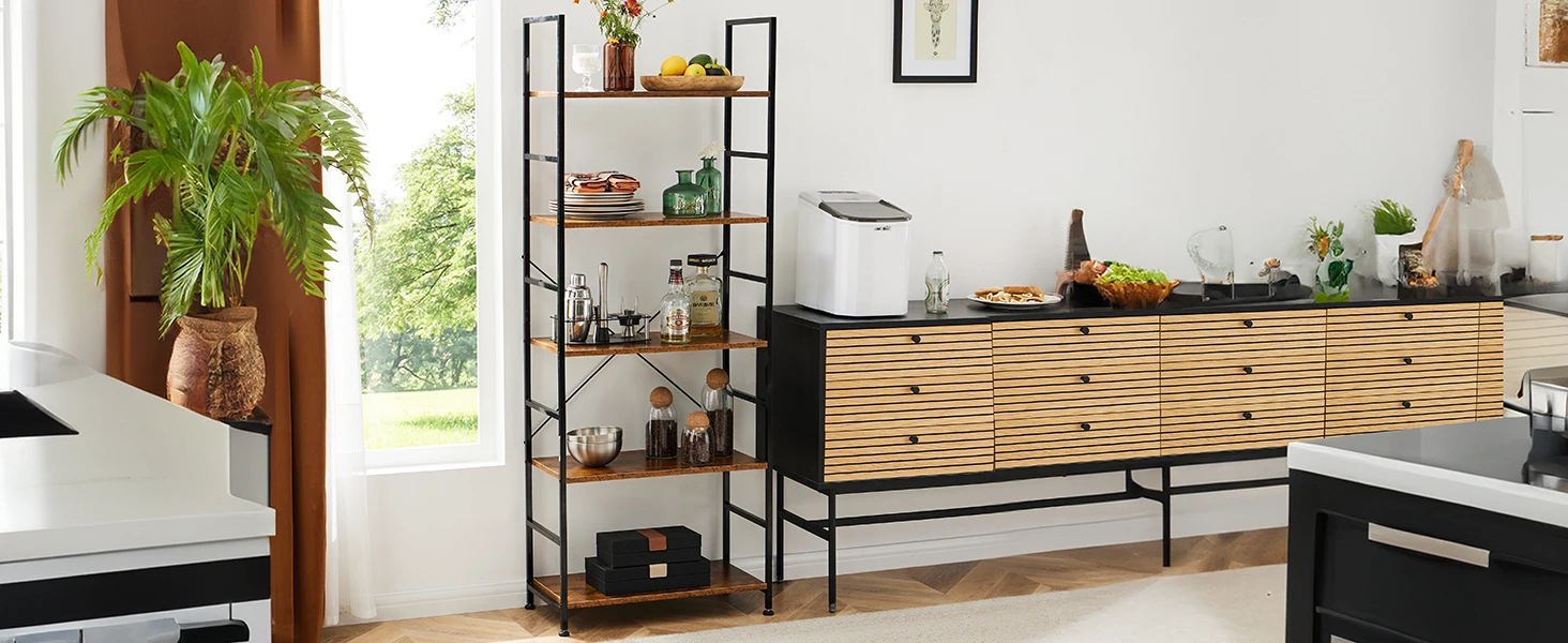 JHK 5 Tier Bookcase Bookshelf Modern Book Case For Books Corner Storage Organizer for Bedroom Home Office Kitchen Living Room