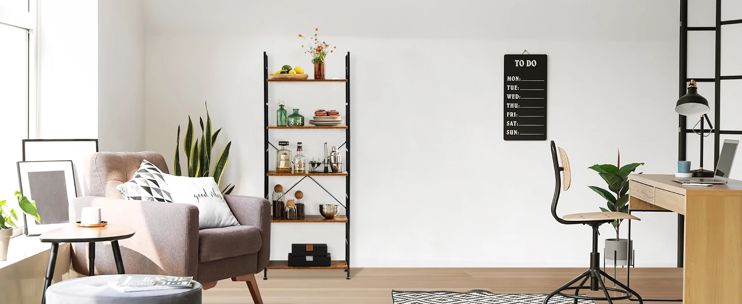 JHK 5 Tier Bookcase Bookshelf Modern Book Case For Books Corner Storage Organizer for Bedroom Home Office Kitchen Living Room