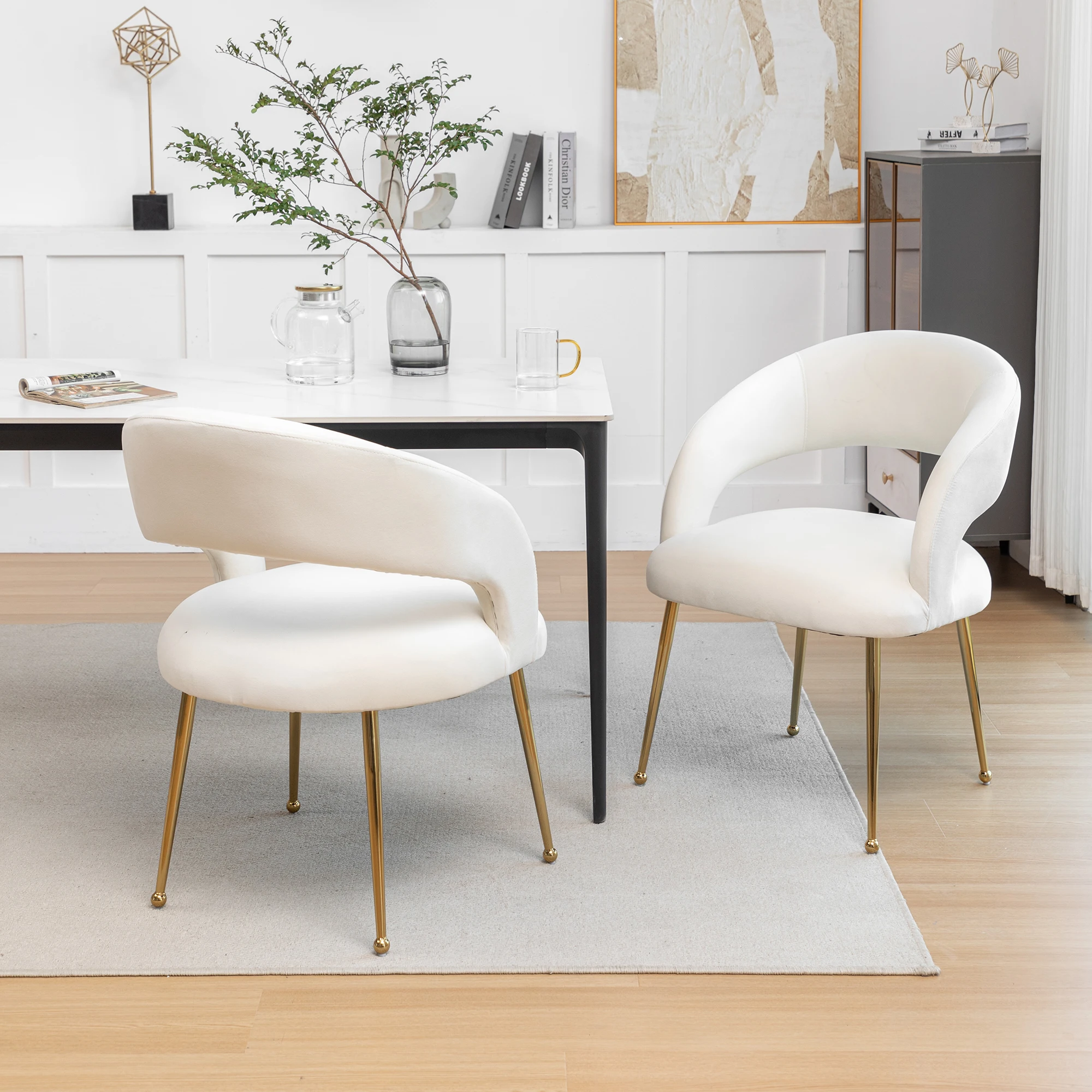 SEYNAR Mid Century Modern Velvet Upolstered Open-Back Dining Chair Set of 2