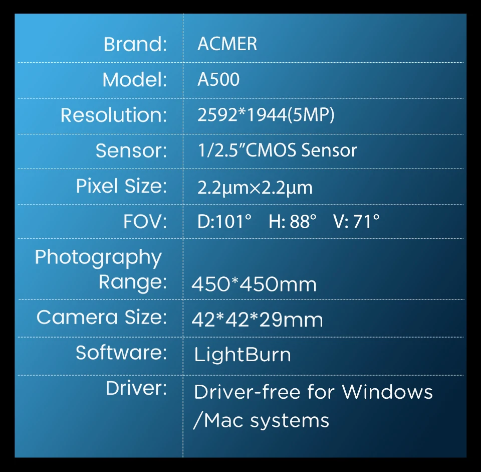 ACMER A500 Lightbrun Camera for ACMER XTOOL SCULPFUN Atomstack Ortur IKIER CREALITY TWO TREES COMGROW Laser Engraving Machine