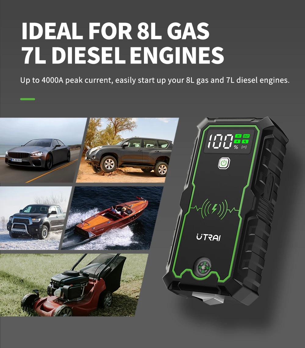 UTRAI Power Bank  4000A Jump Starter Portable Charger Car Booster 12V Auto Starting Device Emergency Car Battery Starter