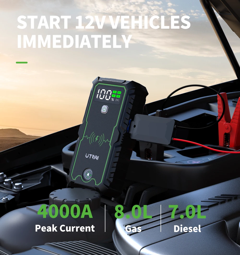 UTRAI Power Bank  4000A Jump Starter Portable Charger Car Booster 12V Auto Starting Device Emergency Car Battery Starter
