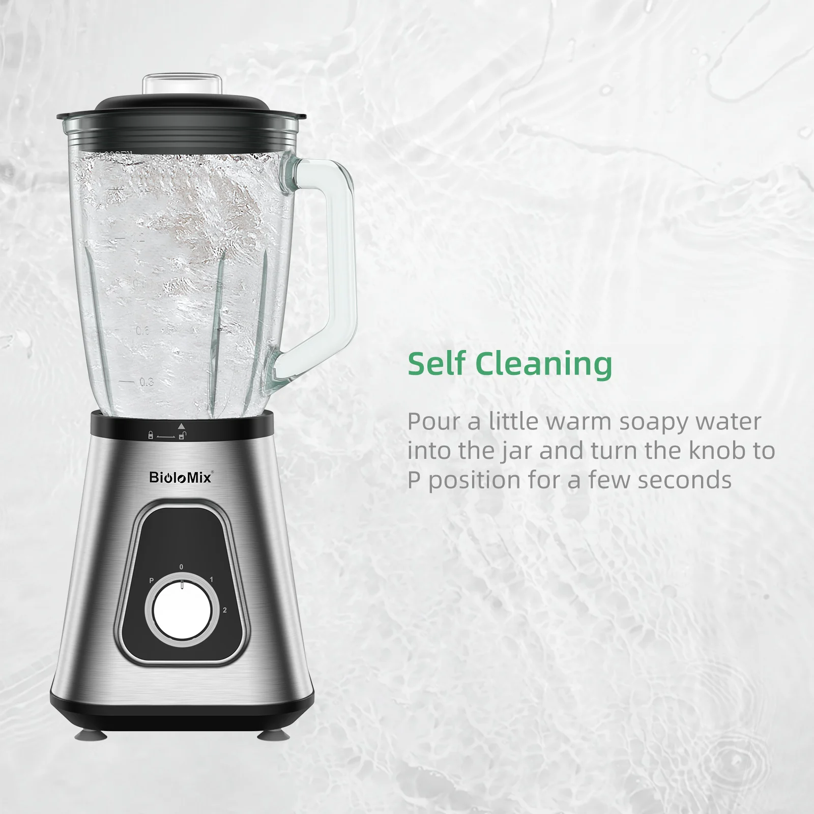 BioloMix 1300W Smoothie Maker with 1.5L Glass Jar Personal Blender for Frozen Fruit Drinks And Sauces